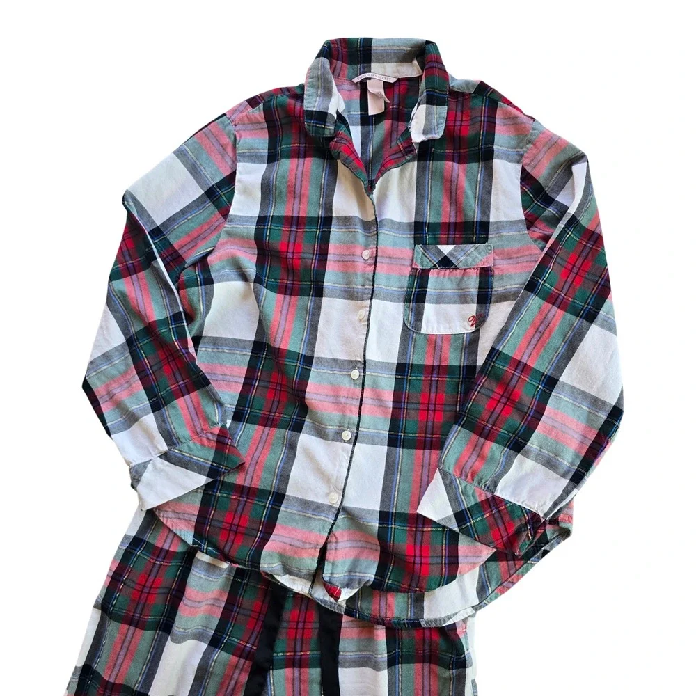 Victoria's Secret -430 Flannel‎ Pajama Set Womens Medium Red Green Plaid